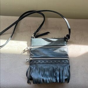 B. Makowsky Dark Leather Crossbody with Fringe Detail